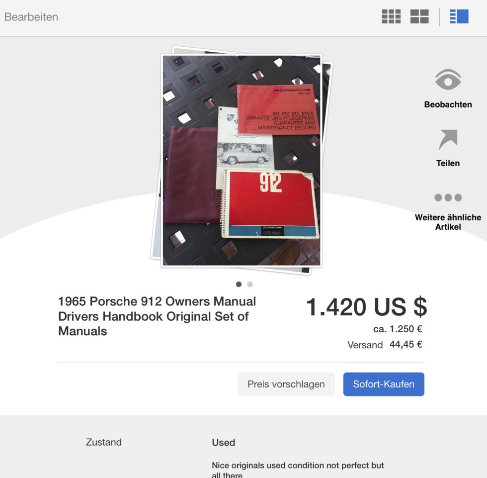 Porsche 912 Bedienungsanleitung aus dem Jahr 1965